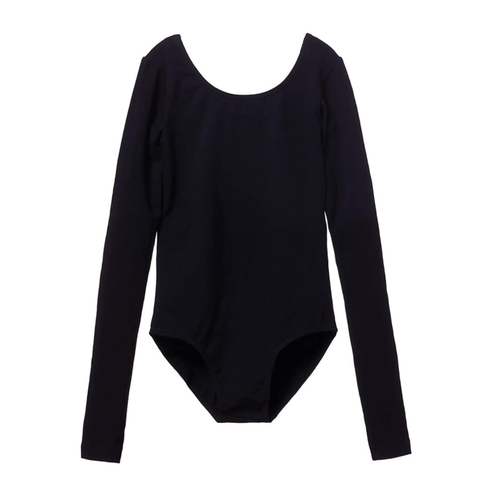 NWT MdnMd Girls Black Long Sleeve Scoop Neck One Piece Ballet